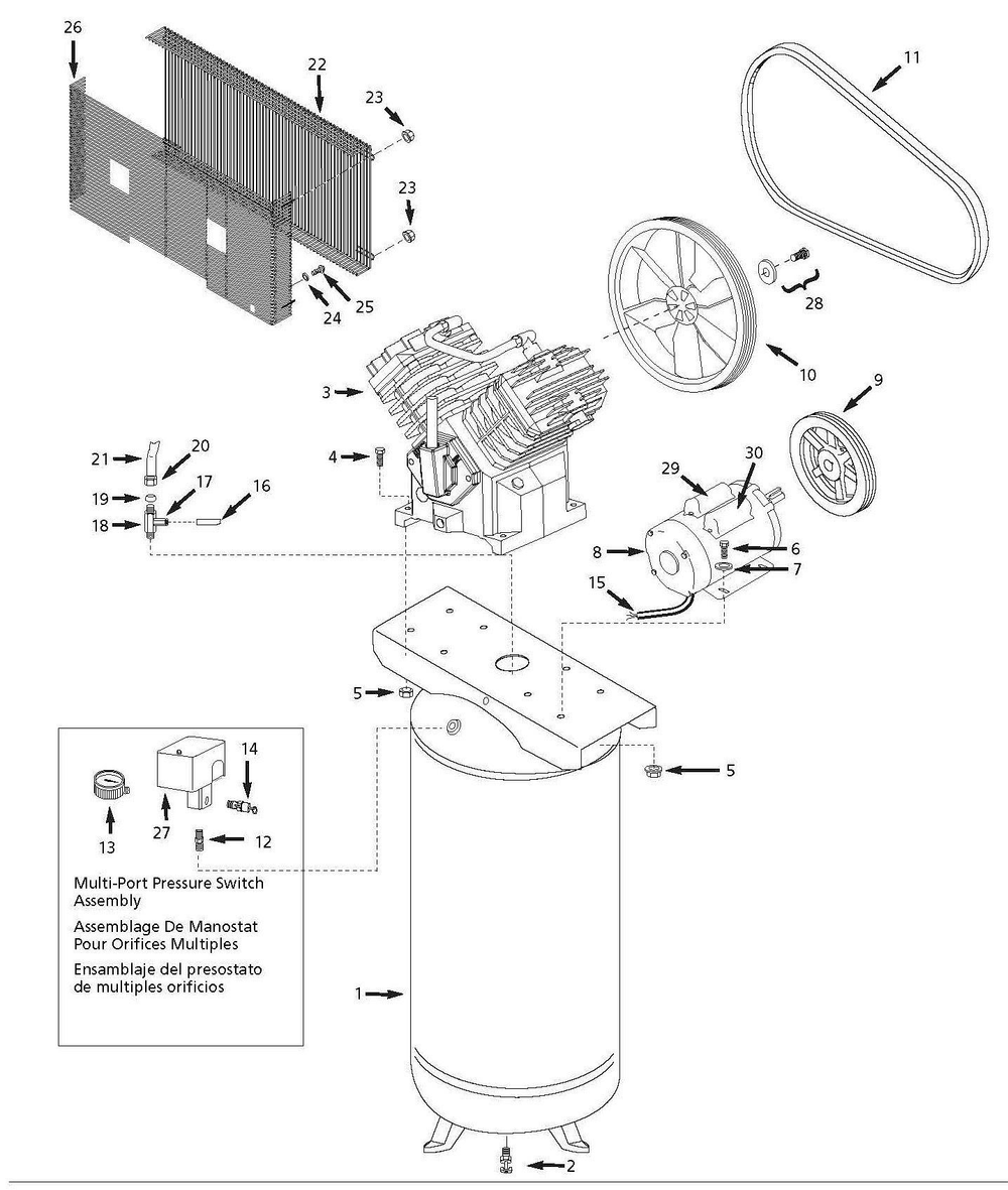 Tank Assembly Parts Diagram and Parts List for TQ312500AJ  Campbell Hausfeld Compressor